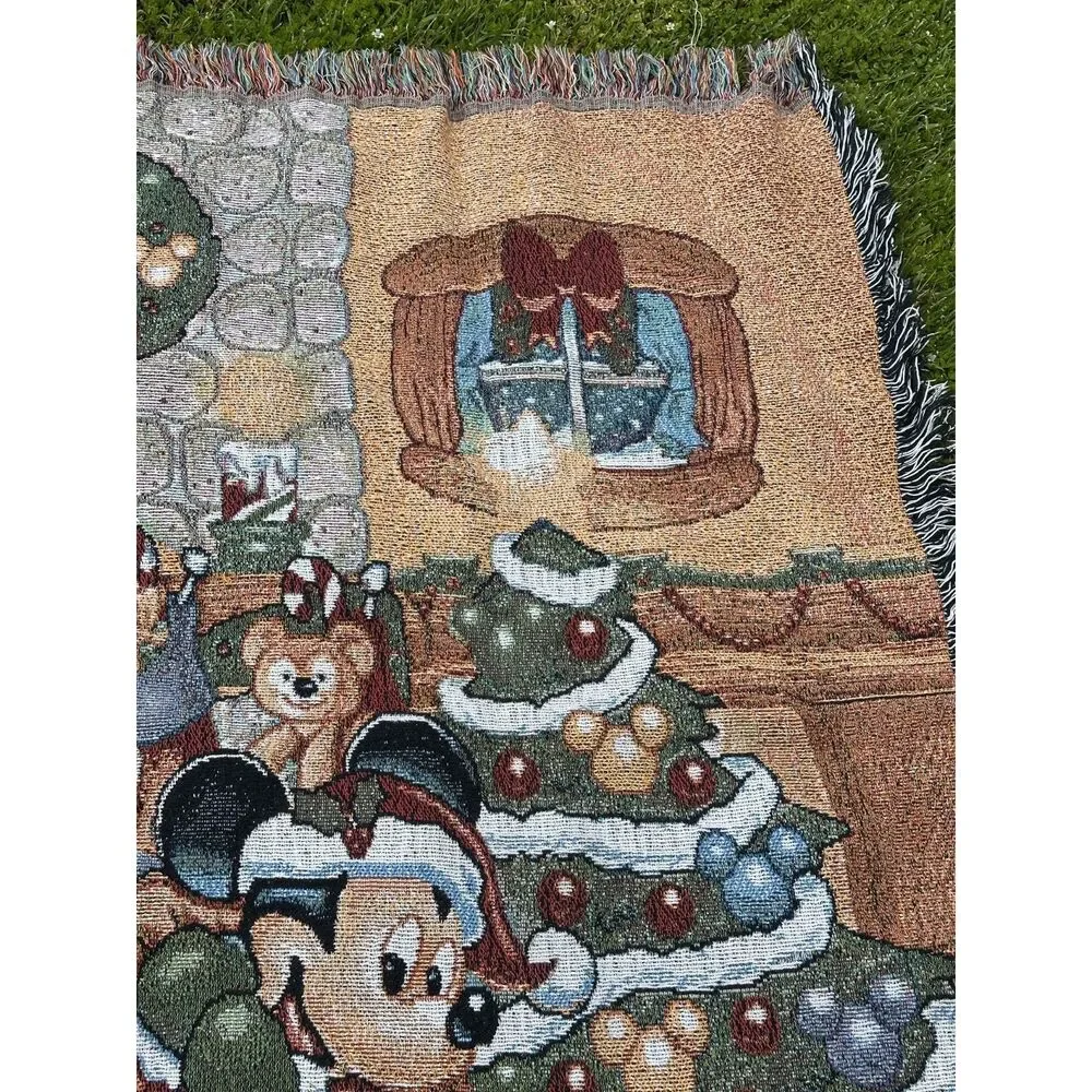Vintage Disneyland Resort Christmas Woven Throw Blanket Mickey Pluto Duffy 50x60